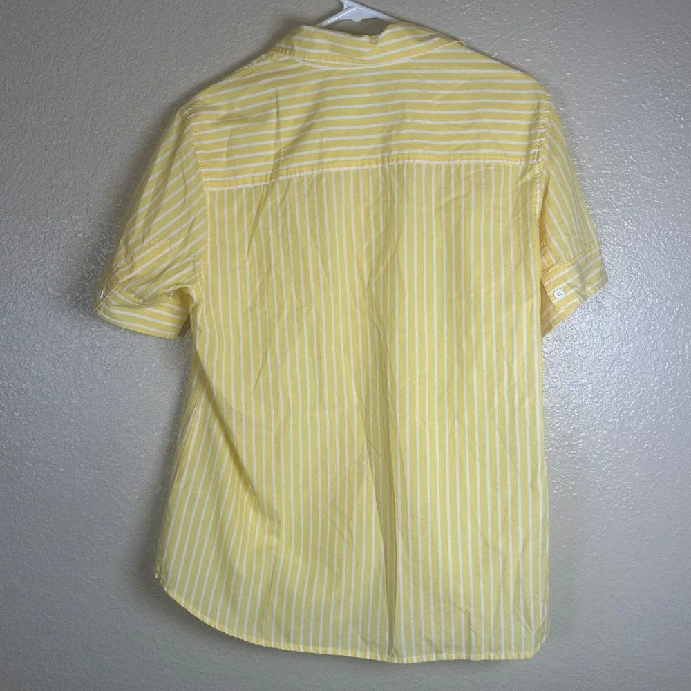 Evan-Picone Womens Yellow White Striped Cotton Button Down Shirt Blouse 14W